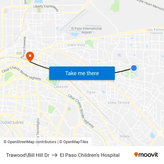 Trawood\Bill Hill Dr to El Paso Children's Hospital map