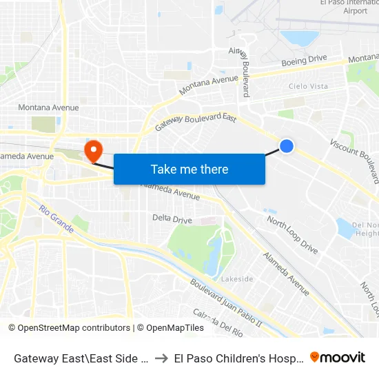Gateway East\East Side Rd. to El Paso Children's Hospital map