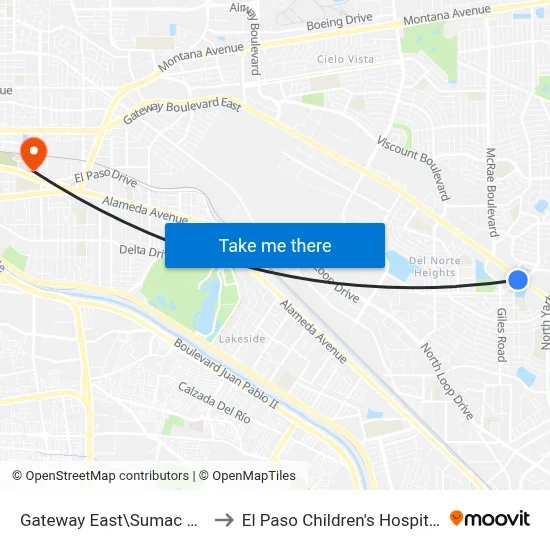 Gateway East\Sumac Dr. to El Paso Children's Hospital map