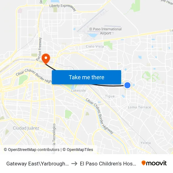 Gateway East\Yarbrough Dr. to El Paso Children's Hospital map