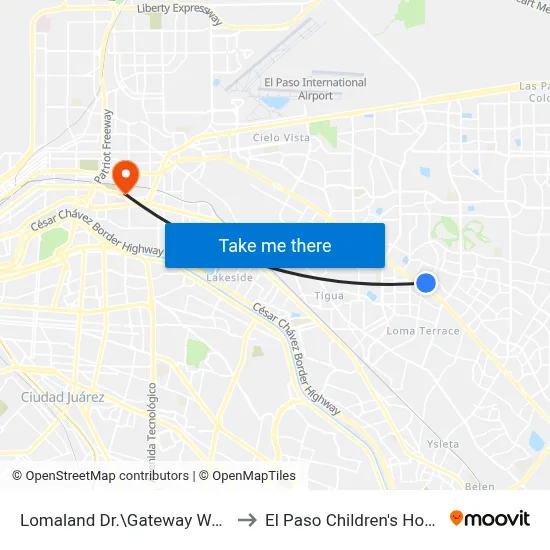Lomaland Dr.\Gateway West Bl. to El Paso Children's Hospital map
