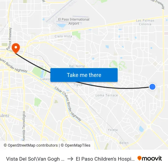 Vista Del Sol\Van Gogh Dr. to El Paso Children's Hospital map