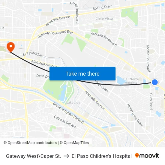 Gateway West\Caper St. to El Paso Children's Hospital map