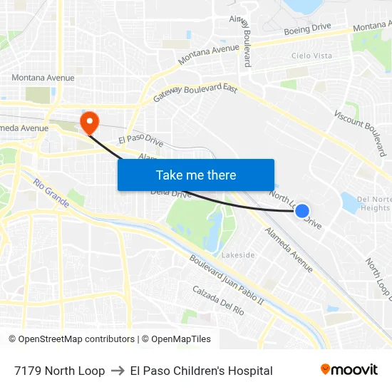 7179 North Loop to El Paso Children's Hospital map