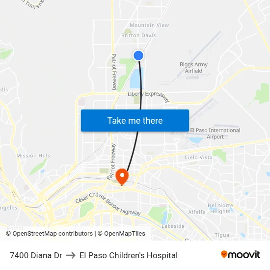 7400 Diana Dr to El Paso Children's Hospital map