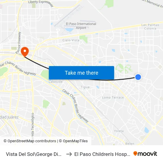 Vista Del Sol\George Dieter to El Paso Children's Hospital map