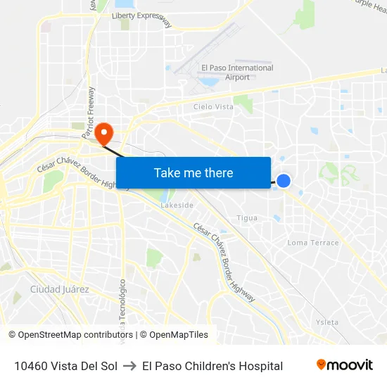 10460 Vista Del Sol to El Paso Children's Hospital map
