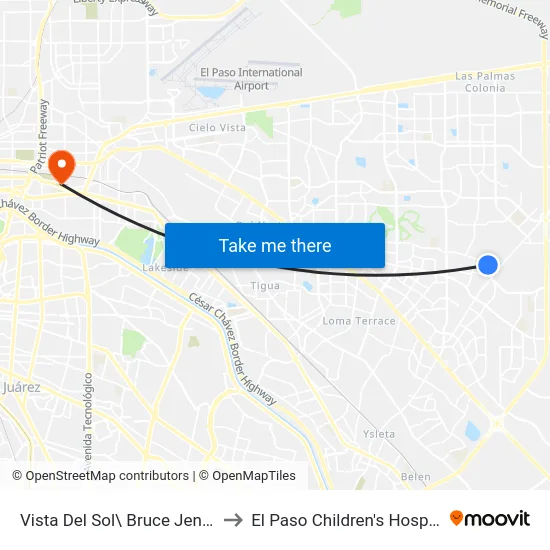 Vista Del Sol\ Bruce Jenner to El Paso Children's Hospital map