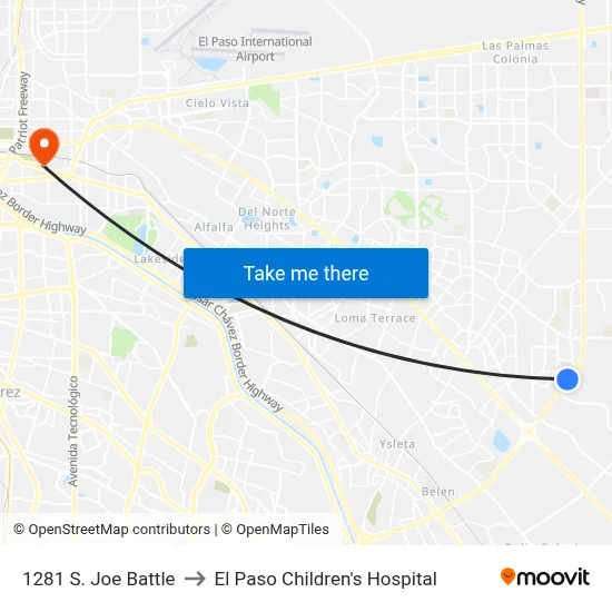 1281 S. Joe Battle to El Paso Children's Hospital map