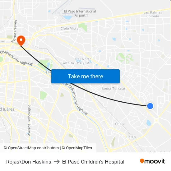Rojas\Don Haskins to El Paso Children's Hospital map
