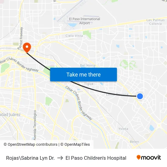 Rojas\Sabrina Lyn Dr. to El Paso Children's Hospital map