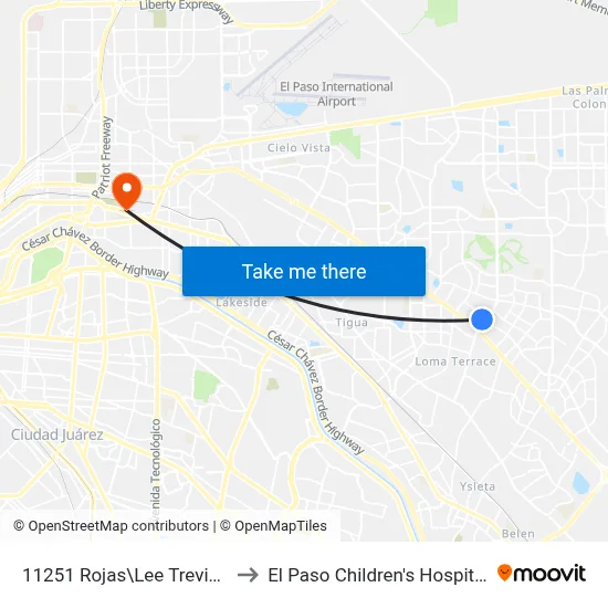 11251 Rojas\Lee Trevino to El Paso Children's Hospital map