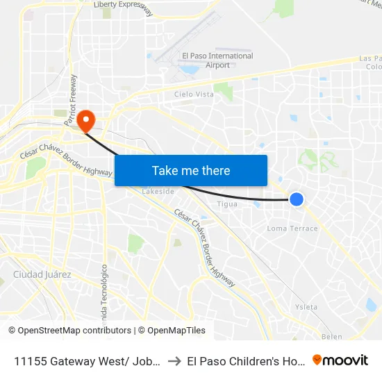11155 Gateway West/ Job Corps to El Paso Children's Hospital map