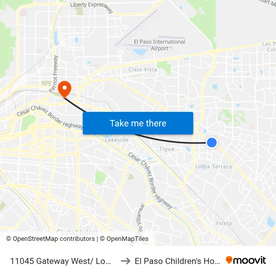 11045 Gateway West/ Lomaland to El Paso Children's Hospital map