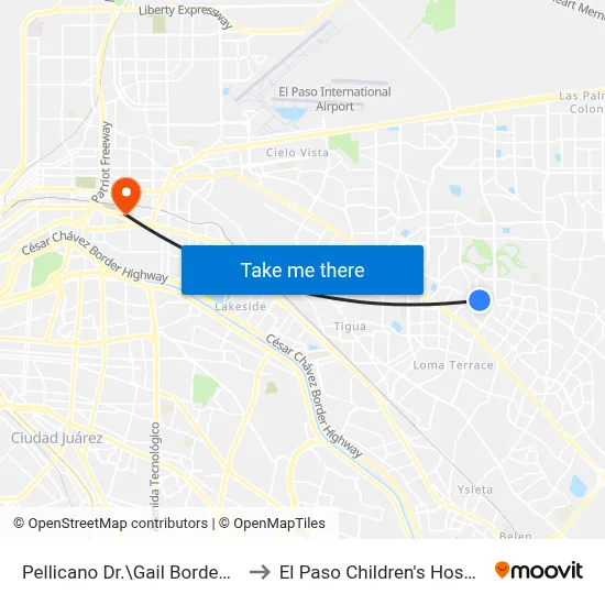 Pellicano Dr.\Gail Borden Pl. to El Paso Children's Hospital map