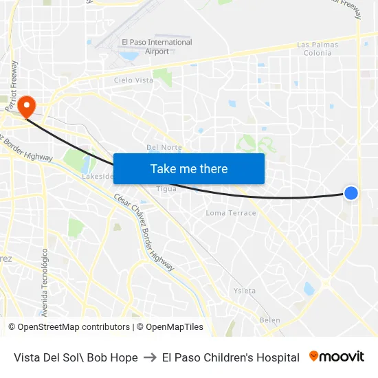 Vista Del Sol\ Bob Hope to El Paso Children's Hospital map