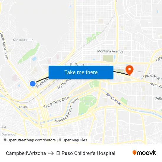 Campbell\Arizona to El Paso Children's Hospital map