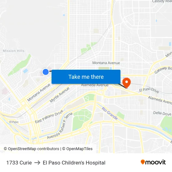 1733 Curie to El Paso Children's Hospital map