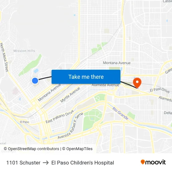 1101 Schuster to El Paso Children's Hospital map