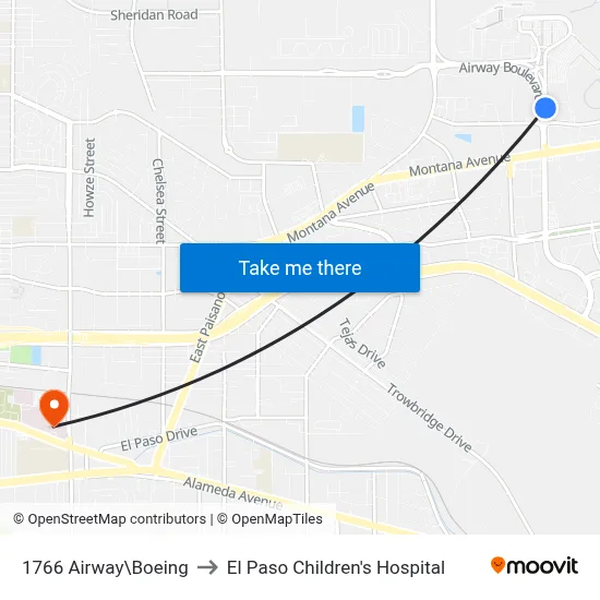 1766 Airway\Boeing to El Paso Children's Hospital map