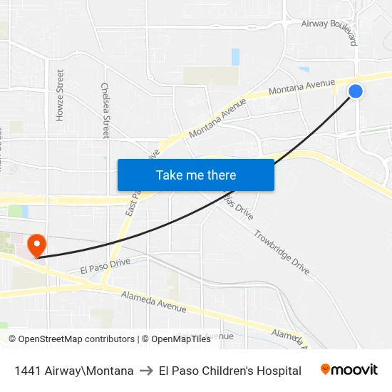 1441 Airway\Montana to El Paso Children's Hospital map