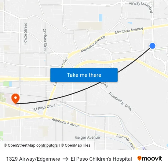 1329 Airway/Edgemere to El Paso Children's Hospital map