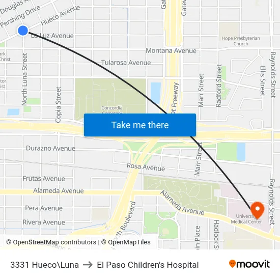 3331 Hueco\Luna to El Paso Children's Hospital map