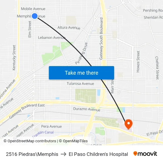 2516 Piedras\Memphis to El Paso Children's Hospital map