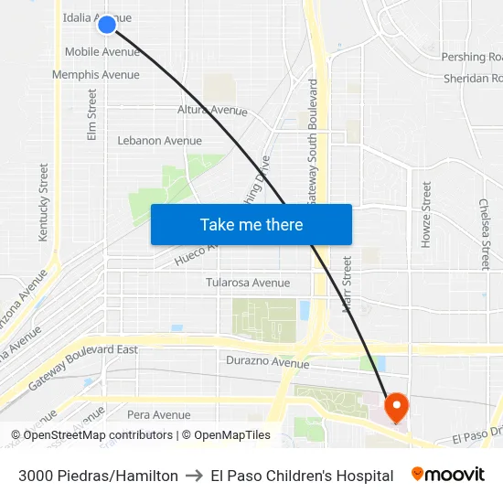 3000 Piedras/Hamilton to El Paso Children's Hospital map