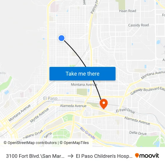 3100 Fort Blvd.\San Marcial to El Paso Children's Hospital map