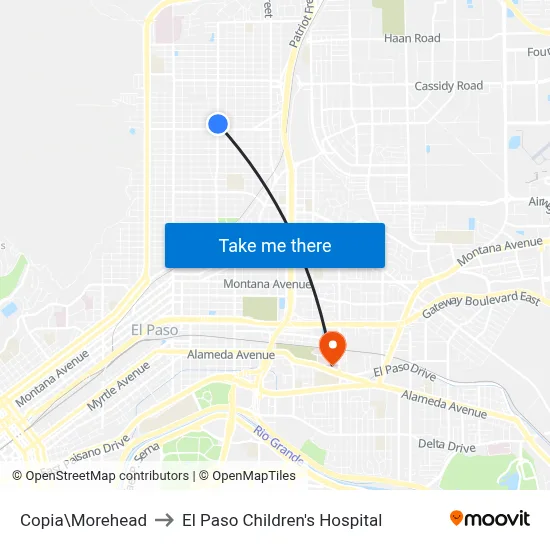 Copia\Morehead to El Paso Children's Hospital map