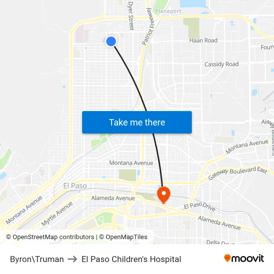 Byron\Truman to El Paso Children's Hospital map