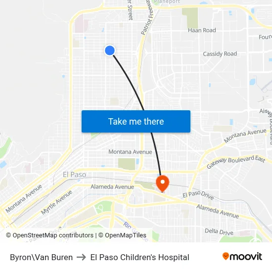 Byron\Van Buren to El Paso Children's Hospital map
