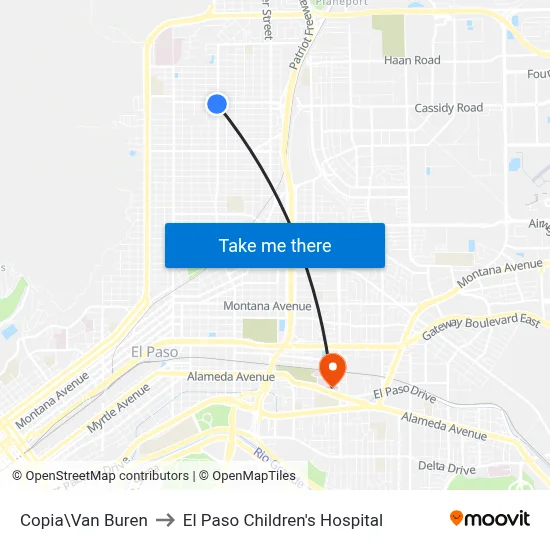 Copia\Van Buren to El Paso Children's Hospital map