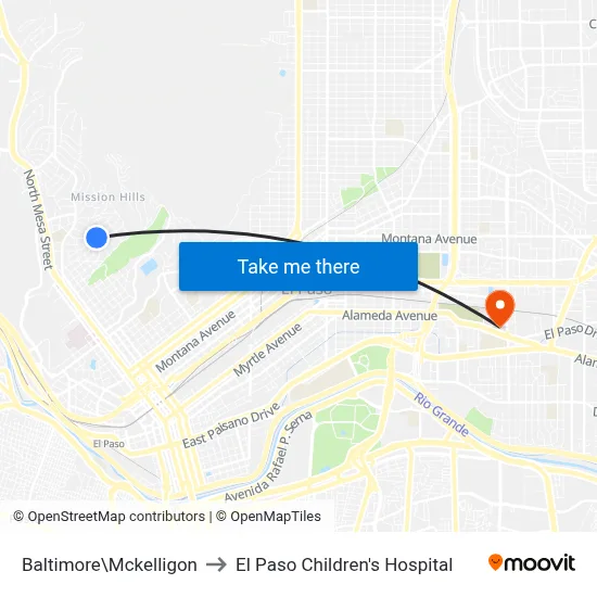 Baltimore\Mckelligon to El Paso Children's Hospital map