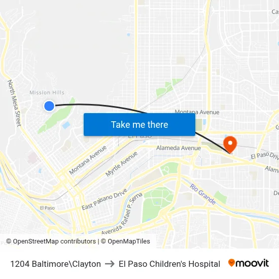 1204 Baltimore\Clayton to El Paso Children's Hospital map