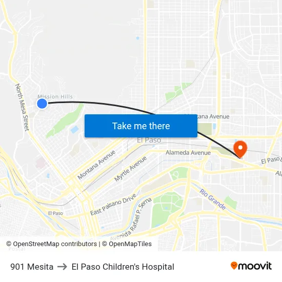 901 Mesita to El Paso Children's Hospital map