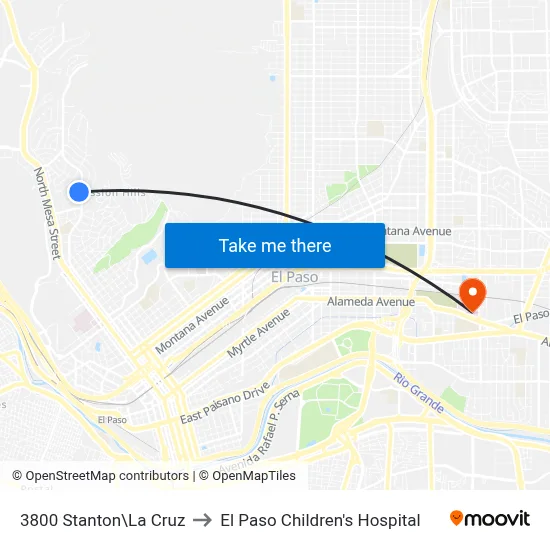 3800 Stanton\La Cruz to El Paso Children's Hospital map