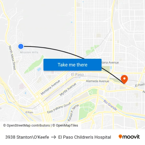 3938 Stanton\O'Keefe to El Paso Children's Hospital map