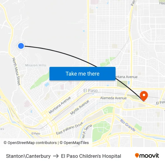 Stanton\Canterbury to El Paso Children's Hospital map