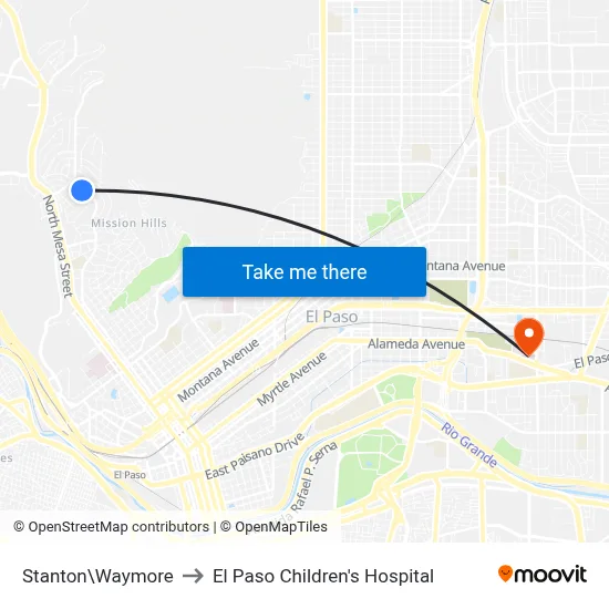 Stanton\Waymore to El Paso Children's Hospital map