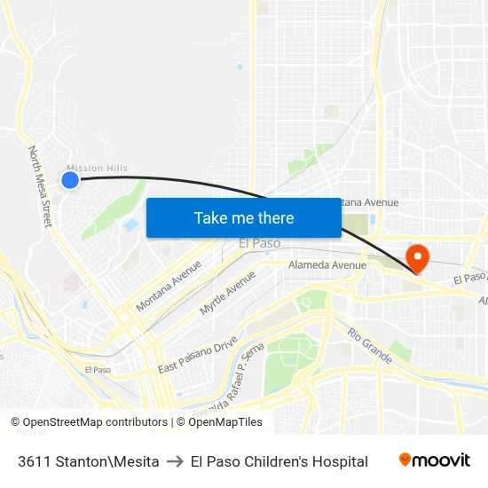 3611 Stanton\Mesita to El Paso Children's Hospital map
