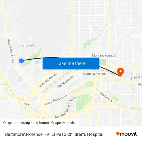 Baltimore\Florence to El Paso Children's Hospital map