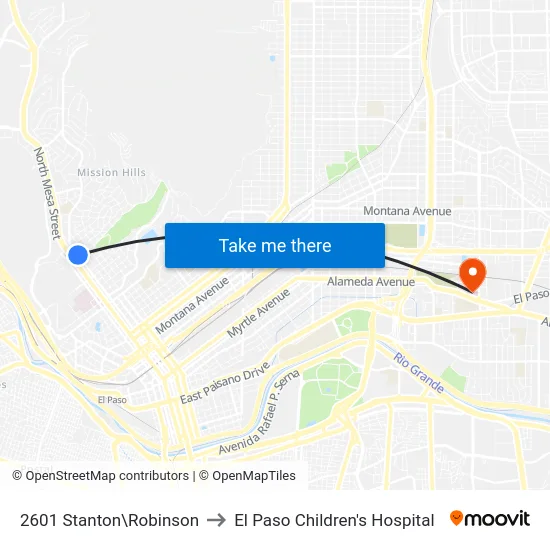 2601 Stanton\Robinson to El Paso Children's Hospital map