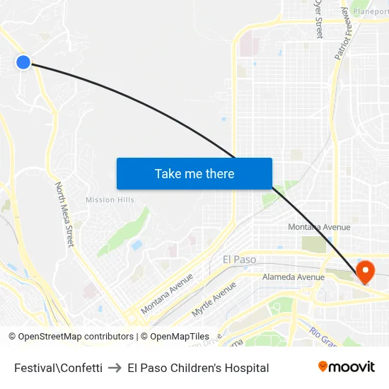 Festival\Confetti to El Paso Children's Hospital map