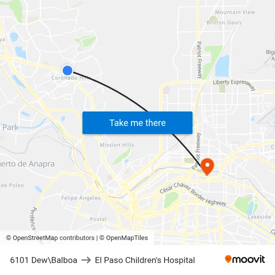 6101 Dew\Balboa to El Paso Children's Hospital map