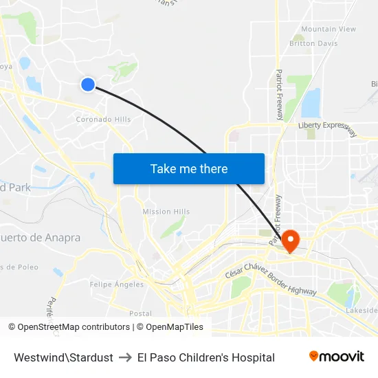 Westwind\Stardust to El Paso Children's Hospital map