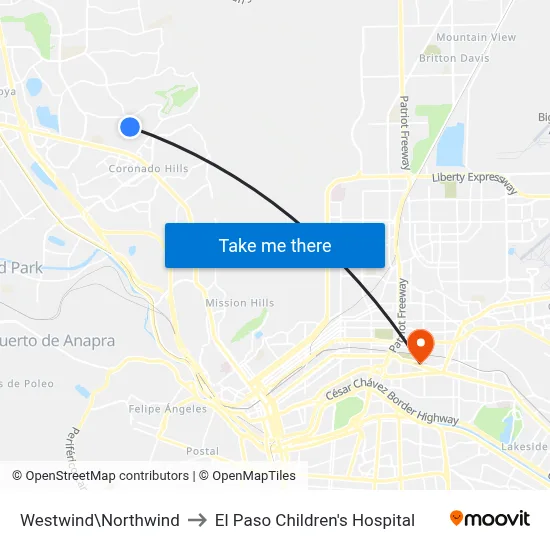 Westwind\Northwind to El Paso Children's Hospital map