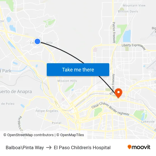 Balboa\Pinta Way to El Paso Children's Hospital map
