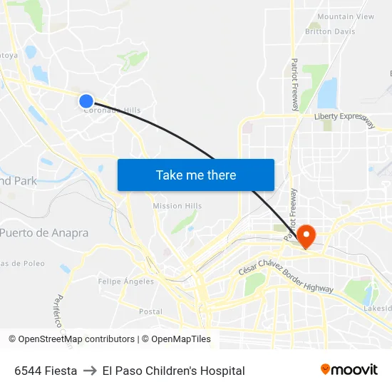 6544 Fiesta to El Paso Children's Hospital map